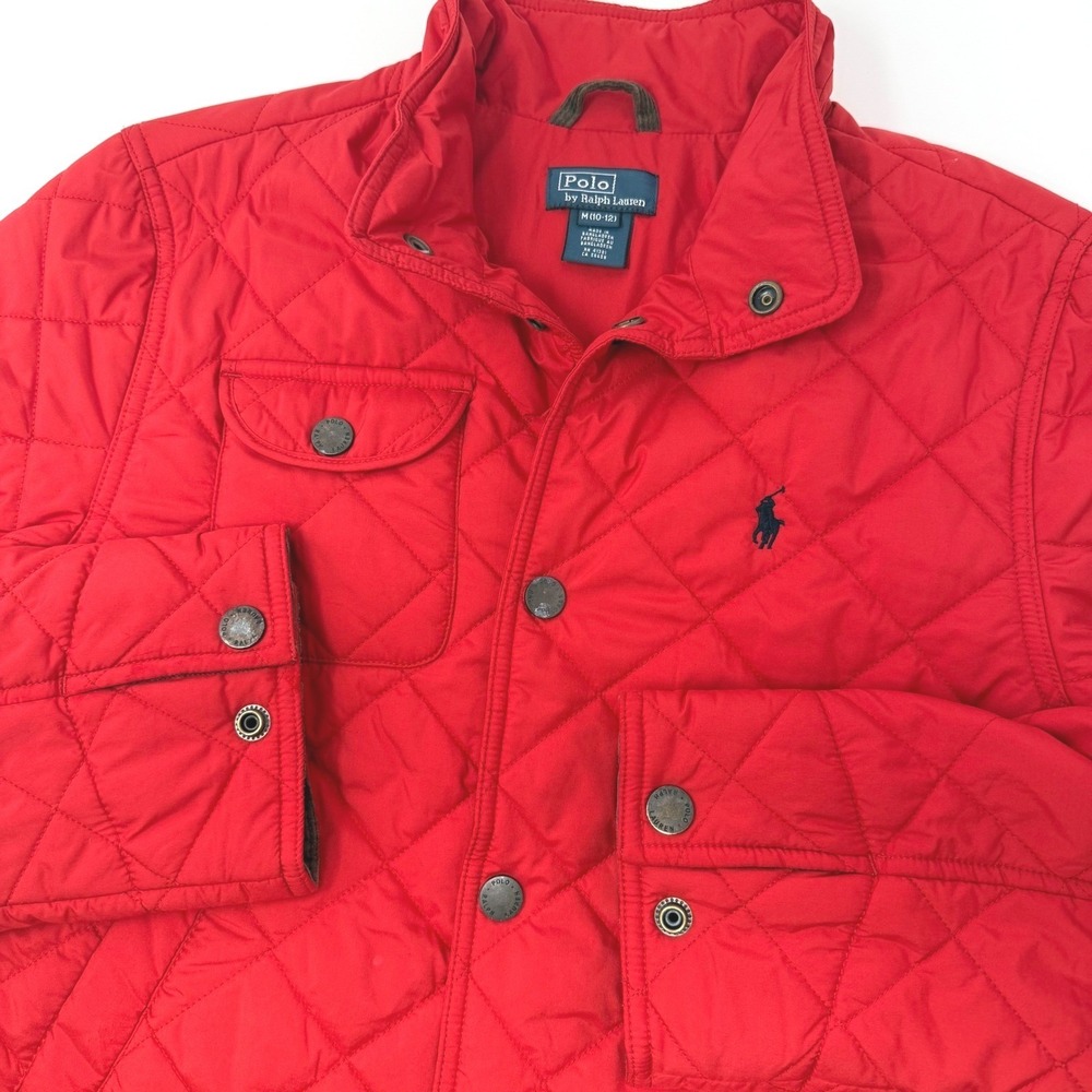 Polo Ralph Lauren Kids Red Quilted Barn Jacket Medium 10-12 Diamond Quilt Pony